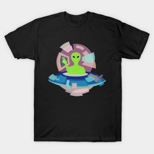 THE COOL BUDDY  - UFO ALIEN  AND THE FLYING SAUCER STYLIZED ART T-Shirt